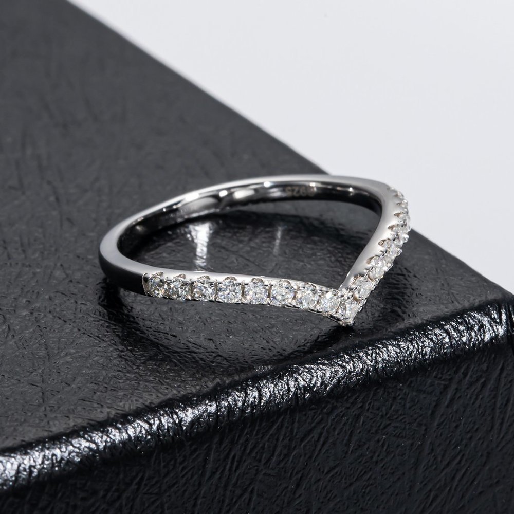 Certified 1.5mm Moissanite Diamond Pave Chevron Half Eternity Band Ring NEW - Picture 9 of 14